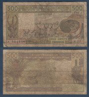 500 Francs CFA, 1989 A, Cote D' Ivoire, B.22, A 594546, Oberthur, P#_06, Banque Centrale États De L'Afrique De L'Ouest - Stati Dell'Africa Occidentale