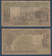 500 Francs CFA, 1989 A, Cote D' Ivoire, B.22, A 597423, Oberthur, P#_06, Banque Centrale États De L'Afrique De L'Ouest - États D'Afrique De L'Ouest