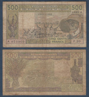 500 Francs CFA, 1989 A, Cote D' Ivoire, F.20, A 853909, Oberthur, P#_06, Banque Centrale États De L'Afrique De L'Ouest - Stati Dell'Africa Occidentale