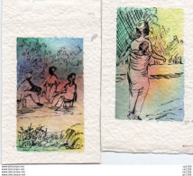 2V5Vl  Lot N°1 De 2 Cartes Peintes Mains Marque Page Encre De Chine Et Peinture à L'eau Afrique - Andere & Zonder Classificatie