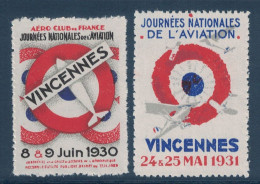 LOT De 2 VIGNETTES NEUVES ** JOURNÉES NATIONALE DE L'AVIATION DE VINCENNES De 1930 ET 1931 THÈME POSTE AERIENNE AVION - Aviazione