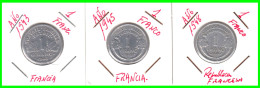 FRANCIA 3 MONEDAS - DE 1 FRANCO DE LOS AÑOS AÑO 1943 - 1945 - Y- 1948 CUARTA REPUBLICA FRANCESA COMPOSICIÓN ALUMINIO - 1 Franc