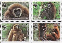 LAOS 2004 - W.W.F. Gorille Aux Mains Blanches - 4 V. - Unused Stamps