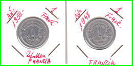 FRANCIA 2 MONEDAS - DE 1 FRANCO DE LOS AÑOS AÑO 1948 - Y- 1950  CUARTA REPUBLICA FRANCESA COMPOSICIÓN ALUMINIO - 1 Franc