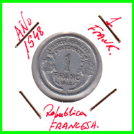 FRANCIA  MONEDA - DE 1 FRANCO DEL  AÑO  1948 - CUARTA REPUBLICA FRANCESA COMPOSICIÓN ALUMINIO - 1 Franc