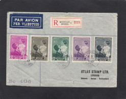 LETTRE RECOMMANDEE PAR AVION DE BRUXELLES,AVEC COB NOS 447/451,POUR LA SUISSE,1937. - Covers & Documents