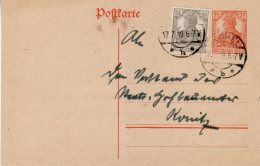 GERMANY WEIMAR REPUBLIC 1919 POSTCARD MiNr P 110 SENT TO KONITZ - Cartes Postales