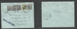 BAHRAIN. 1936 (19 Oct) GPO - England, London. Overland Mail Cachet. Multifkd Ovptd India Issue At 16 Annas Rate. Reverse - Bahrain (1965-...)
