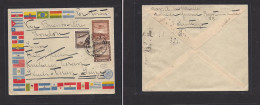 CHILE. Hile - Cover - C.1930 Santiago To Switz Color Illustr Flags Mult Fkd Env Via BsAs London, Nice. Easy Deal. - Chile