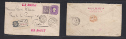 CHILE. 1897 (16 Oct) Valp - France, Paris (20 Nov) 5c Lilac Embossed Registered Stationary Envelope + Adtl 50c Violet Pe - Cile