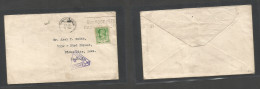 BURMA. 1941 (11 July) Rangoon - USA, Iowa, Sioux City. Unsealed PM Rate 9 Ps Green Fkd Env, Slogan Cachet + WWII Violet  - Birmanie (...-1947)