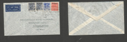 BURMA. 1937 (18 Febr) Rangoon - Germany, Radebeul. Air Multifkd Env, Mixed Kingdoms Issues Incl Ovptd, Slogan Rolling Ca - Burma (...-1947)