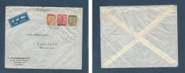 BURMA. 1937 (4 Nov) Rangoon - Switzerland, Fleurier. Air Tricolor Multifkd Ovptd Issue. VF Tied Cds. - Birma (...-1947)