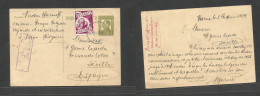 BULGARIA. 1939 (2 Febr) Varna - Spain, Sevilla. 1l Green Stat Card + Adtl. Arrival Spain Civil War Censorship. Rarity De - Altri & Non Classificati