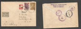 BULGARIA. 1948 (27 Oct) Sofia - USA, Kansas City, Mo (1-2 Nov) Registered Air Multifkd Envelope Incl Comm Issue "9 May 1 - Altri & Non Classificati
