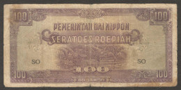 Netherlands Indies Indonesia Japanese Occupation 100 Rupiah 1944 Engraved VG - Indonesia