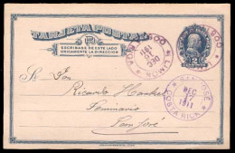 COSTA RICA. 1911 (16 Dec). Limon To San Jose. 2c Blue Stat.card. XF With Dep.+arrival Cds. - Costa Rica