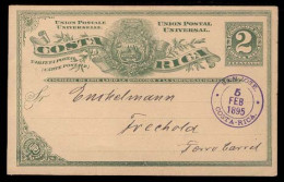 COSTA RICA. 1895 (5 Febr). San Jose To Freehold/Ferrocarril. 2c Green Internal Stat.card, Violet Cds Alongside. XF. Inte - Costa Rica