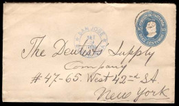 COSTA RICA. 1909 (29 Sept). S. Jose To NY / USA. 10c Blue Stat Env. VF. - Costa Rica