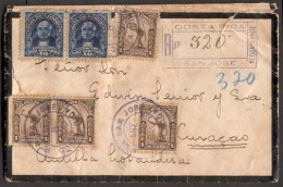 COSTA RICA. 1920 (Jan. 8). COSTA RICA - CURACAO - PANAMA. San Jose To Curacao. Registered Envelope Franked 1c Brown (x4) - Costa Rica