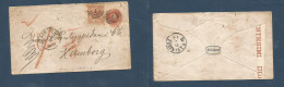 DENMARK. 1861 (24 March) Cph - Hamburg, Germany (25 March) 4s Red Stat Env + 4s Adtl, Tied "1" Rings + Cds + Taxes Mns. - Sonstige & Ohne Zuordnung