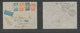 DENMARK. 1937 (8 April) Cph - South Africa, Durban. Air Multifkd Env At 95 Ore Rate, Cds Via Hamburg. Reverse Transited. - Sonstige & Ohne Zuordnung