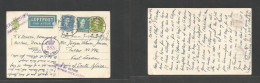 DENMARK. 1945 (17 June) Aarhus - South Africa, East London. 15c Green Stat Card + 2 Adtls On Censored Airmail Usage. Two - Sonstige & Ohne Zuordnung