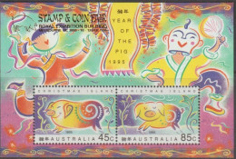 Christmas Island 1995 Year Of The Pig Ovpt Stamp & Coin Fair Melbourne S/S MNH - Anno Nuovo Cinese