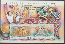 Christmas Island 1994 Year Of The Dog Ovpt Melbourne Stamp & Coin Show S/S MNH - Chinees Nieuwjaar