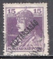 Hungary 1918  Single Stamp War Charity Stamps - King Karl IV & Queen Zita Stamps Of 1918 Overprinted In Fine Used - Usati