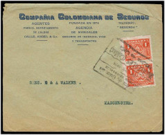 COLOMBIA. 1925. Manizales - UK / Manchester. Fkd Env As Pm Rate 1c Red Intense Litho Pair. VF. - Colombie