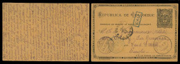 COLOMBIA. 1887 (6 April). Cali - Vand / Switzerland. 2c Stat Card Boxed Cali (xxx/R) + Panama Transit + French Blue Lign - Colombie