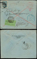 COLOMBIA. 1927 (27 Ago). Germany / Hamburg - Bogota. Fwded Fkd Machine Env + Airmail "A"(lemania) Usage + Green Label Ba - Colombie