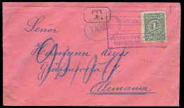 COLOMBIA. 1922. Bucaramanga - Germany. Fkd Env 1c Provisional / Taxed / Tarde / Over As P Matter Rate. VF. - Colombia