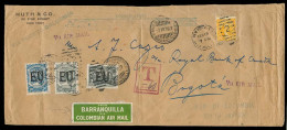 COLOMBIA. 1927 (18 Feb). USA / NY - Bogota (4 MArch). Air Fkd + Taxed + Scadta. Legal Env / Green Label "From Barranquil - Colombia