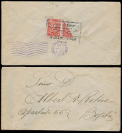 COLOMBIA. 1922. Miraflores - Bogota. 2c Red Provisional Pair, One Bisected. VF. - Colombia