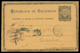 COLOMBIA. 1896. Bogota - Barranquilla - Switzerland. 2c Stat Card, Octagonal French Pqbt. - Colombie