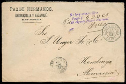 COLOMBIA. 1902. Barranquilla - Germany. "No Hay Estampilla" Violet Signed Cachet + 0,20 Cts + French Colon Octagonal Pqb - Colombia