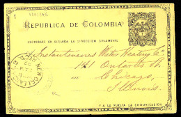 COLOMBIA. 1892. Colon / Agencia Postal Nacional - USA. 2c. Card / Blue Cds. Scarce. - Colombia