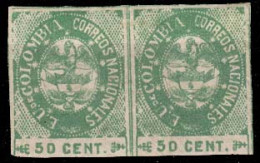 COLOMBIA. 1865. Sc. 41 (x) (2). 50c.green, Small Figures, Horiz. Mint Pair. Scarce Multiple. Fine. - Colombia