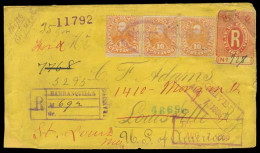 COLOMBIA. 1886. Barranquilla - USA. Registered Fkd Env 10c X3 + Registered Label, Tied Oval Violet Cachets, Via Barranqu - Colombia