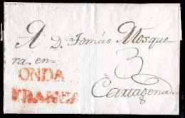 COLOMBIA. C.1816. Onda To Cartagena. Colonial E.with Red "ONDA"   And "Franca"  (xxx) + Mns "3". VF Complete Mark. - Colombia
