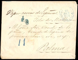 CUBA. 1854 (23 Sept.). CUBA / BALEARES. Santiago A Palma / Islas Baleares. Sobre Circulado Por Vapor Correo De España, C - Autres & Non Classés