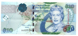 Bahamas Central Bank 10 Dollars 2005 Series QEII  P-73 Crisp VF - Bahamas