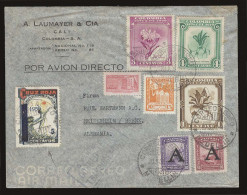 COLOMBIA. 1951 (30 March). Cali - Germany. Direct In Multifkd Env Inc CRUZ ROJA COLOMBIANA / 5 Cts Tied Stamp + Aux Pmks - Colombia