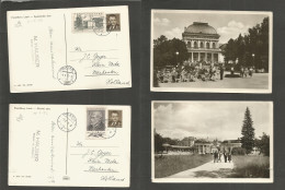 CZECHOSLOVAKIA. 1953 (5-6 Feb) Prague - Netherlands, Vierhouter. Pair Of Photocard Stationaries + Adtls. VF + Scarce Cir - Autres & Non Classés