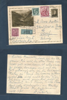 CZECHOSLOVAKIA. 1937 (16 June) Prague - Switzerland, Geneve. 1.20K View Stat Card Airmail + 3 Adtls. Fine Kkonose View. - Sonstige & Ohne Zuordnung