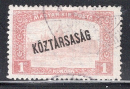 Hungary 1918  Single Stamp War Charity Stamps - Reaper And Parliament Stamps Overprinted In Fine Used - Gebraucht