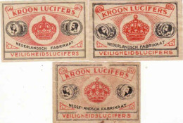 3 Different Dutch Matchbox Labels, KROON LUCIFERS, Veiligheidslucifers, Holland, Netherlands - Boites D'allumettes - Etiquettes