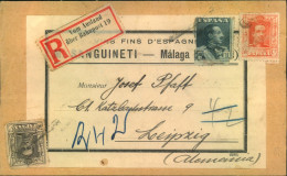 1925, Päckechen-Vds. Ab Malaga Mit R-Zettel "Vom Auslande üver Bahnpost" - Lettres & Documents